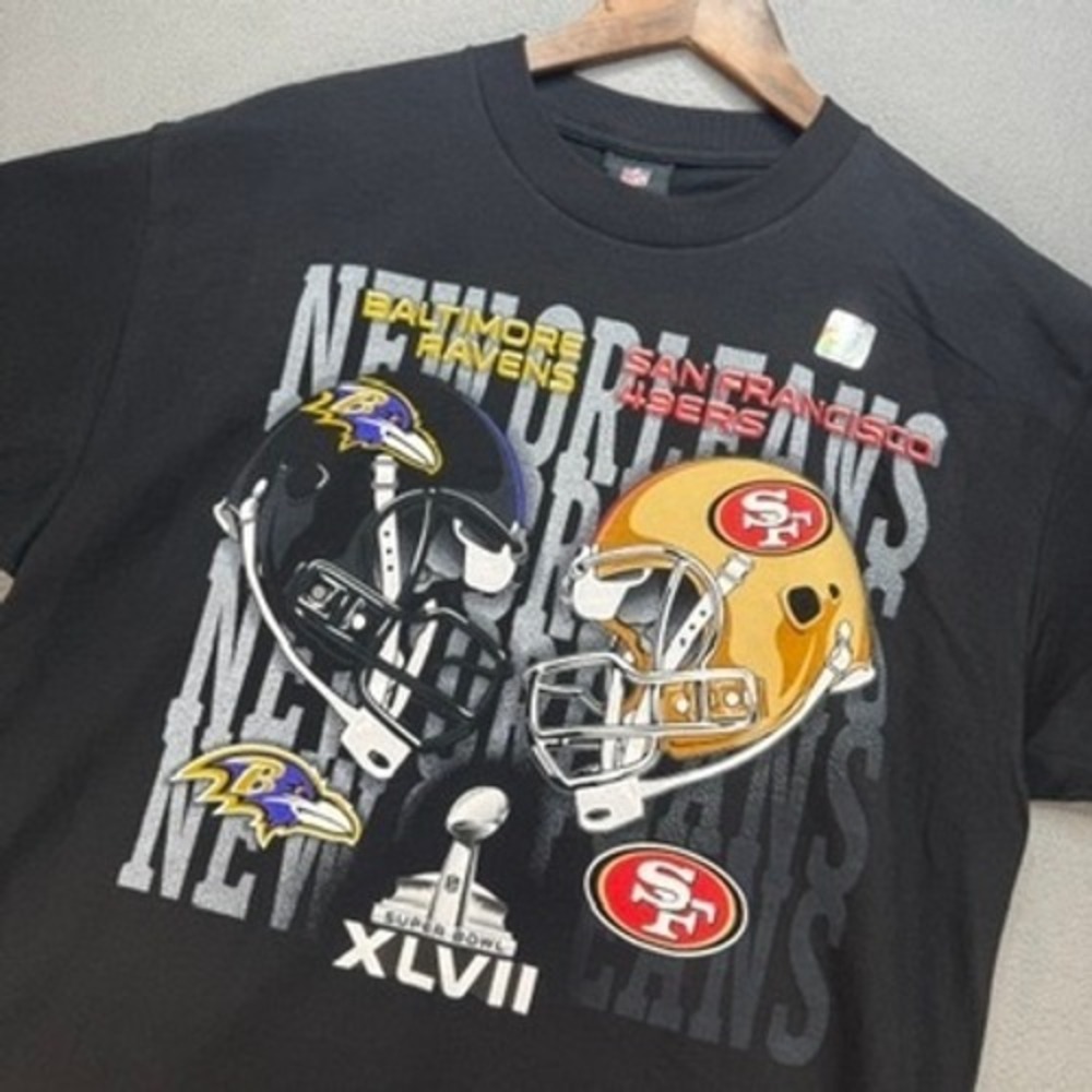Super Bowl XLVII NFL Team Apparel T-Shirt Regular L Black Ravens 49ers Graphic